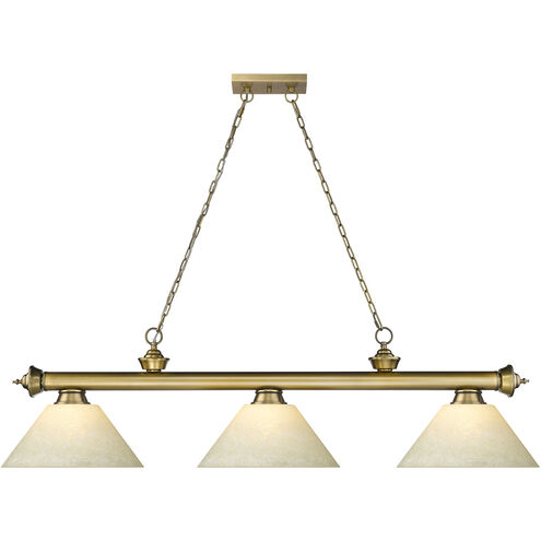 Cordon 3 Light 57.25 inch Rubbed Brass Billiard Light Ceiling Light in Golden Mottle Glass