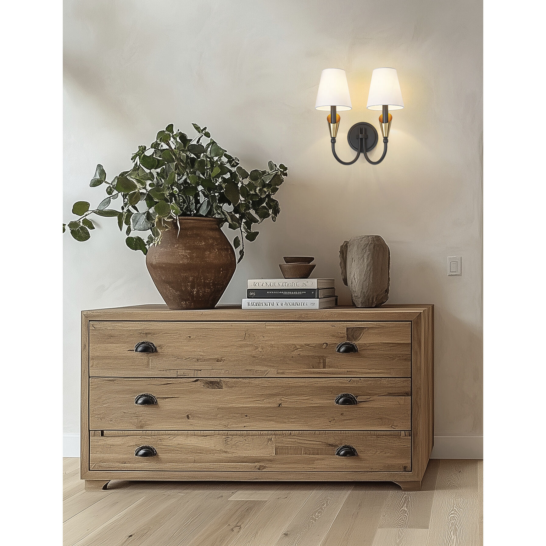 Claudelle Wall Sconce Wall Light in Matte Black and Modern Gold