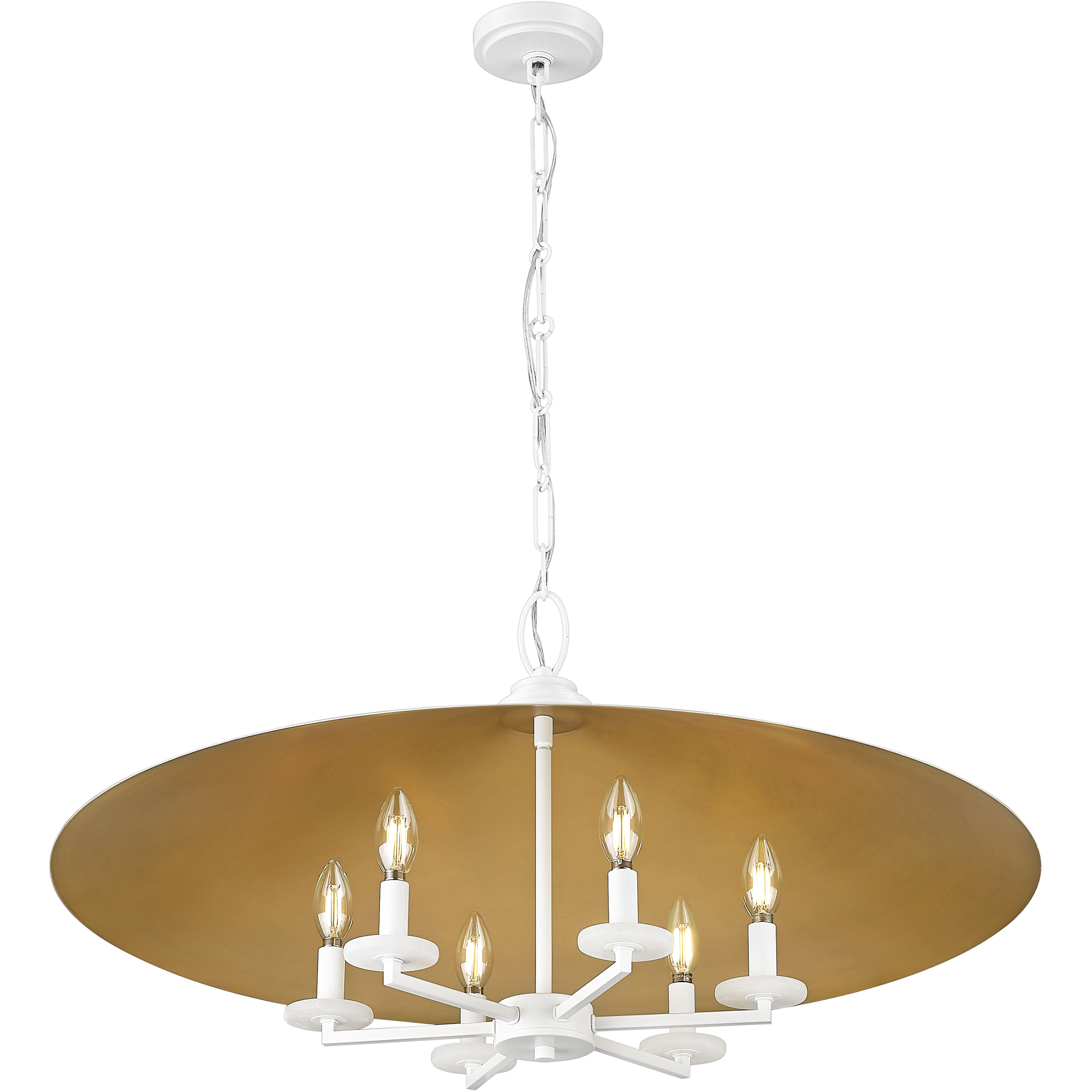 Rialto 6 Light 32 inch Matte White Pendant Ceiling Light in Matte White Outer,  Signature Rubbed Brass Inner