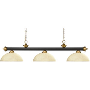Riviera 3 Light 57 inch Bronze and Satin Gold Billiard Ceiling Light in Dome Golden Mottle Glass, 18
