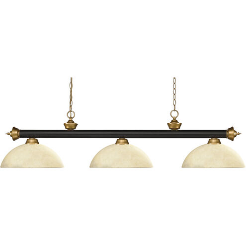 Riviera 3 Light 57 inch Bronze and Satin Gold Billiard Ceiling Light in Dome Golden Mottle Glass, 18
