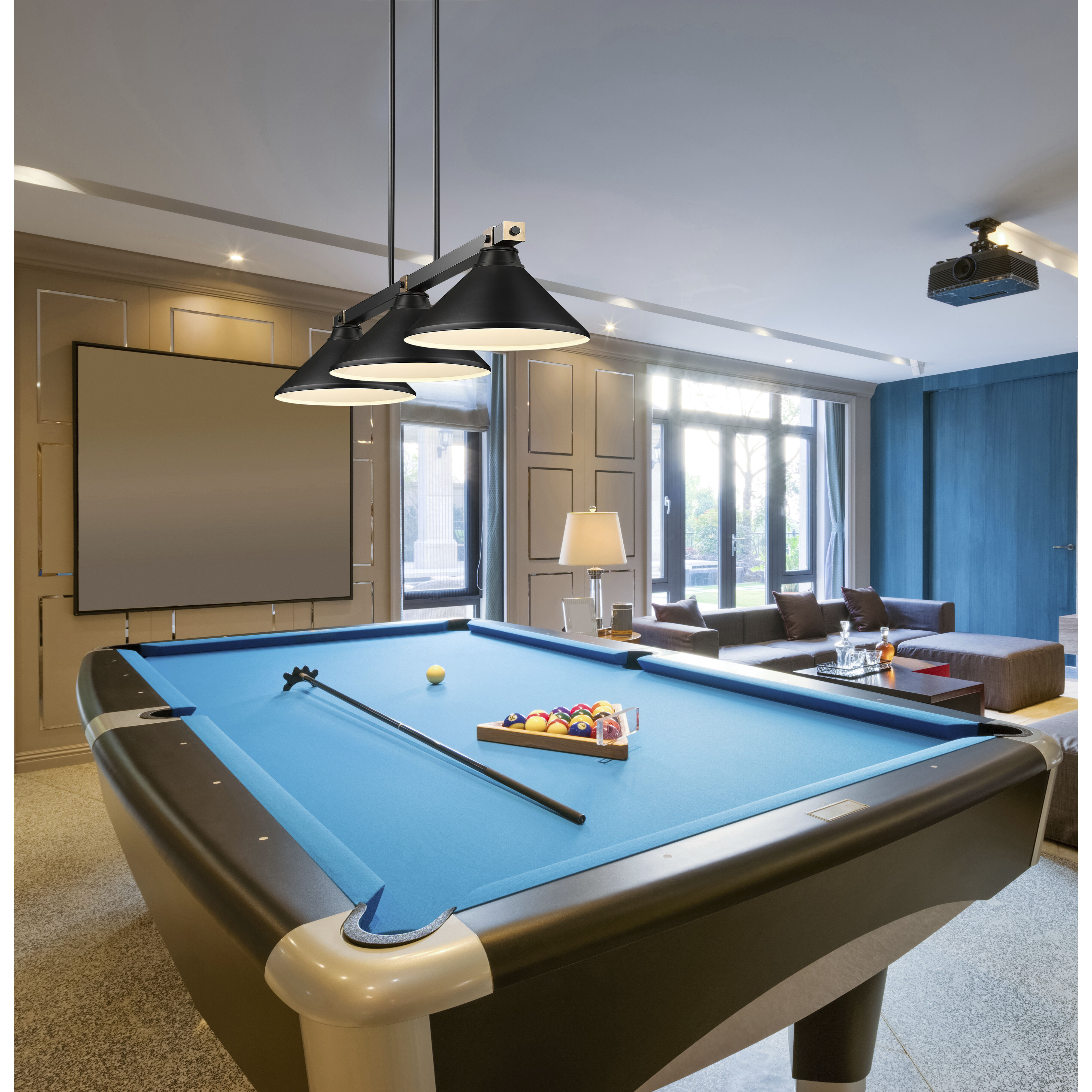 Bronte 3 Light 52.75 inch Matte Black and Rubbed Brass Billiard Light Ceiling Light