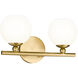 Neoma 2 Light 13.5 inch Modern Gold Vanity Wall Light