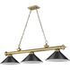 Cordon 3 Light 57.25 inch Rubbed Brass Billiard Ceiling Light in Matte Black Steel