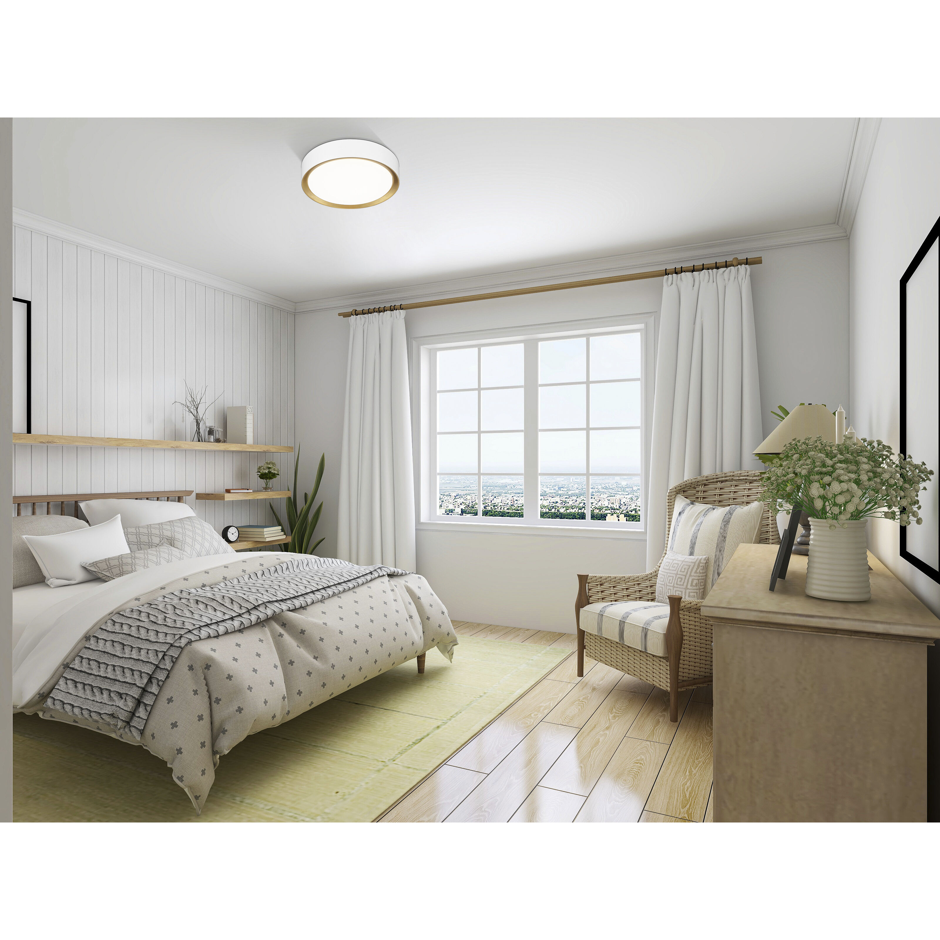 Kawan LED 12 inch Matte White and Modern Gold Flush Mount Ceiling Light