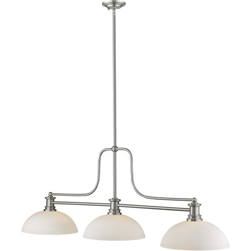 Melange 3 Light 52 inch Brushed Nickel Billiard Ceiling Light in Matte Opal Glass