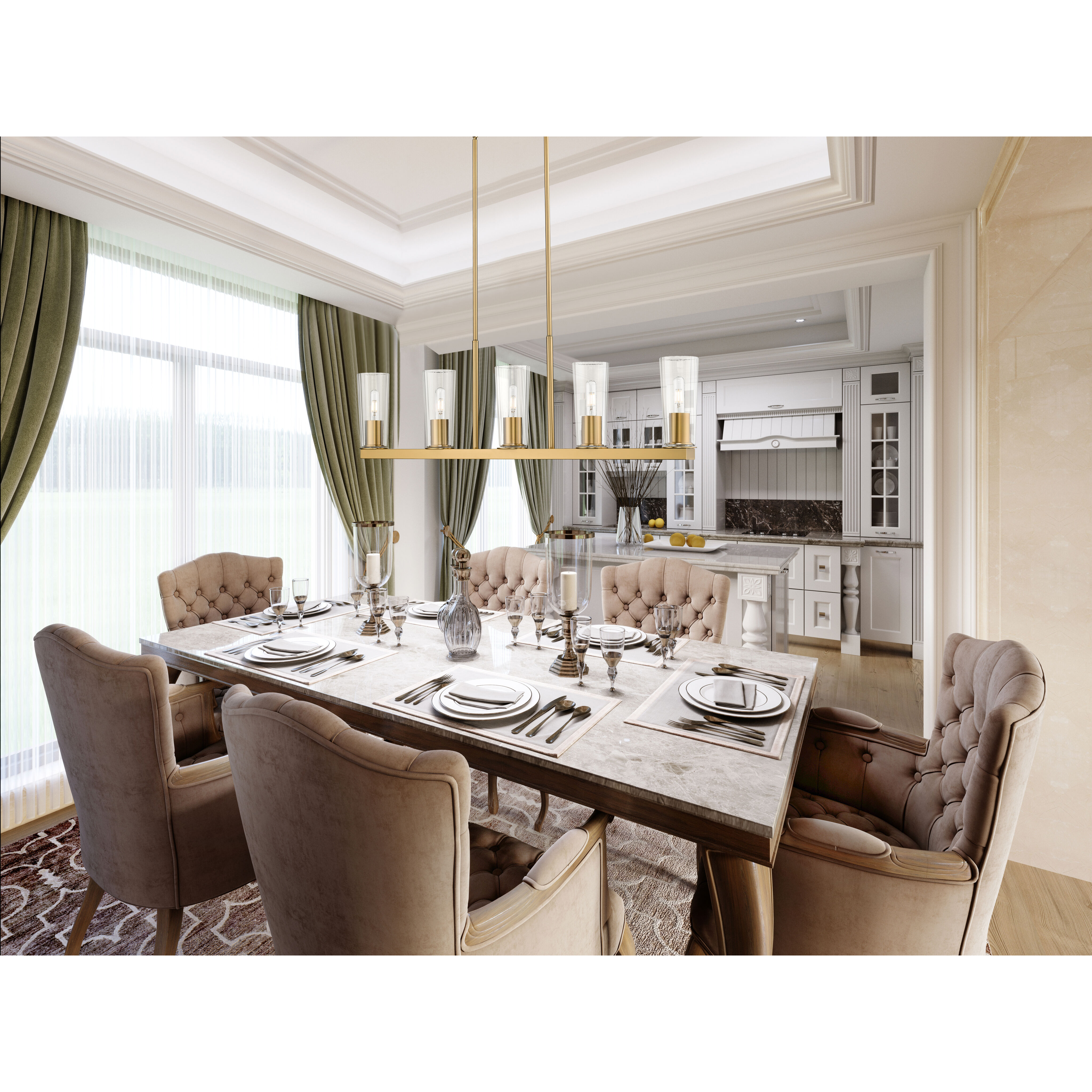 Titus 5 Light 44 inch Modern Gold Linear Chandelier Ceiling Light