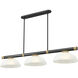 Vanguard 3 Light 58.5 inch Matte Black and Rubbed Brass Billiard Ceiling Light in White Linen Glass