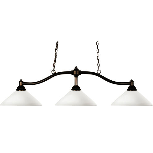 Chance 3 Light 50 inch Bronze Billiard Ceiling Light in Angular Matte Opal Glass