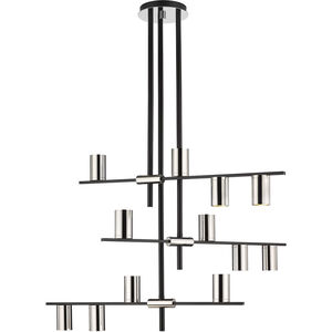Calumet 12 Light 44 inch Mate Black/Polished Nickel Chandelier Ceiling Light in Hammered White and Brushed Nickel