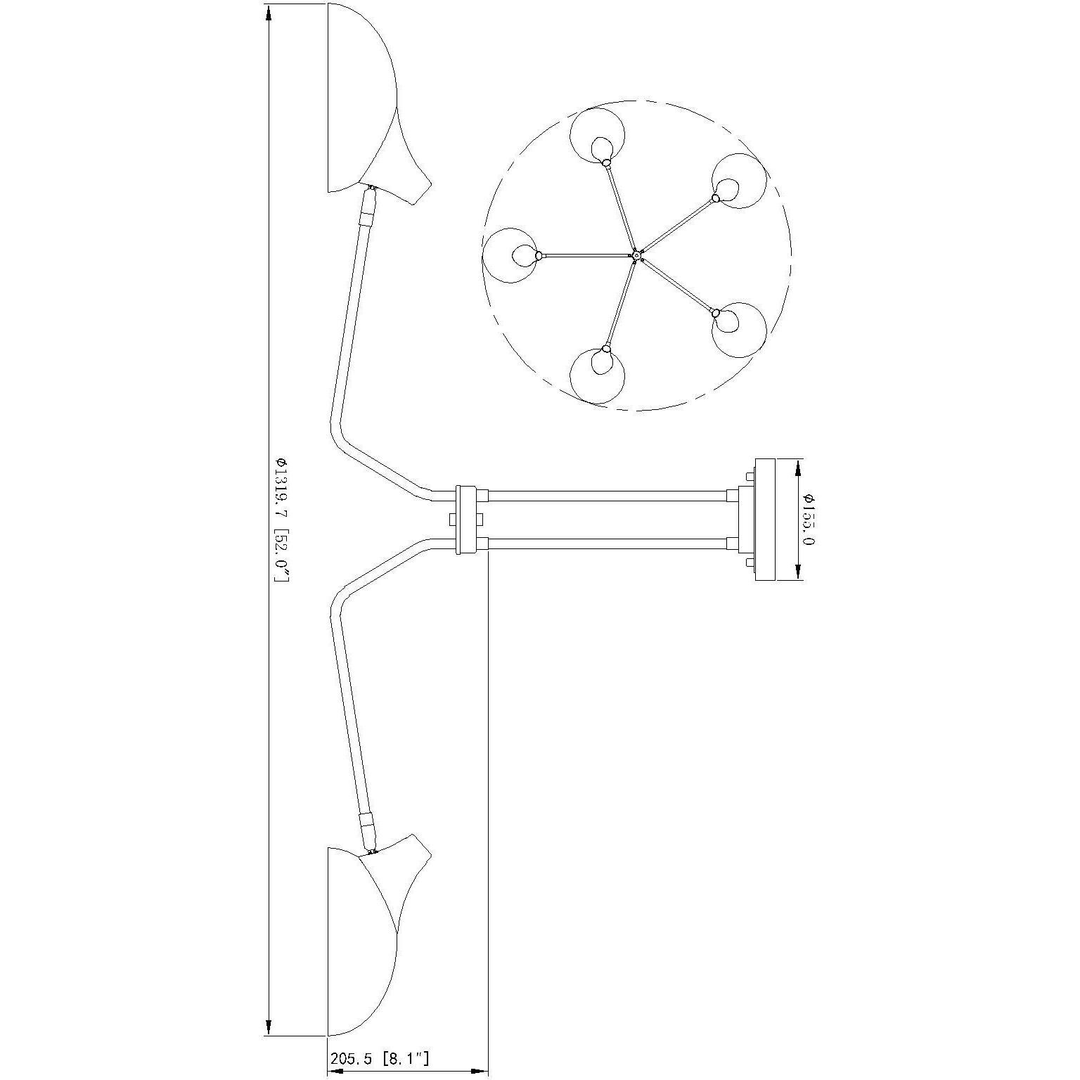Bellamy 5 Light 52 inch Matte Black Semi Flush Mount Ceiling Light