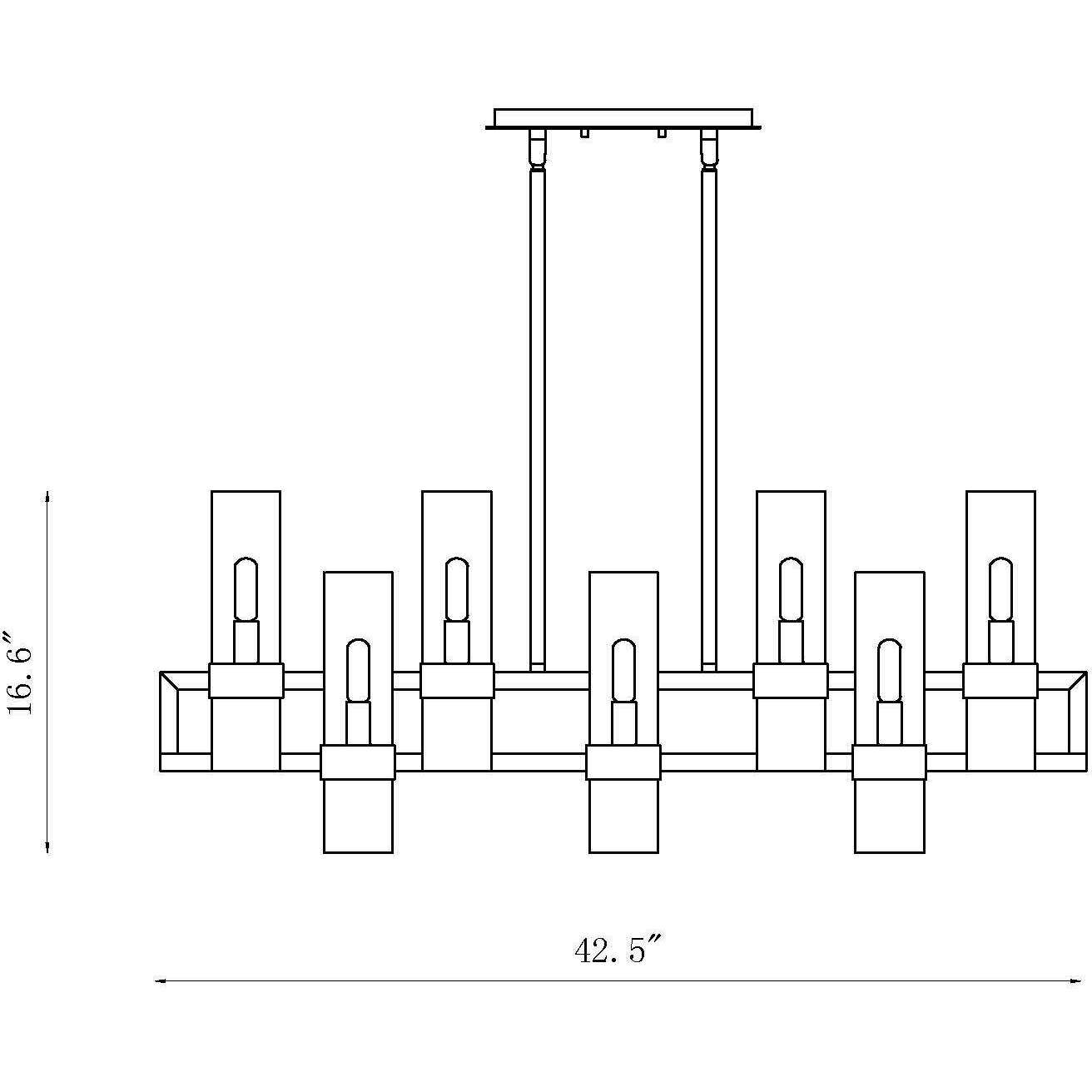 Datus 10 Light 42.5 inch Rubbed Brass Linear Chandelier Ceiling Light