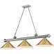 Cordon 3 Light 57.25 inch Brushed Nickel Billiard Ceiling Light in Rubbed Brass Metal