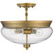 Amon 3 Light 15 inch Heritage Brass Semi Flush Mount Ceiling Light in 5.75