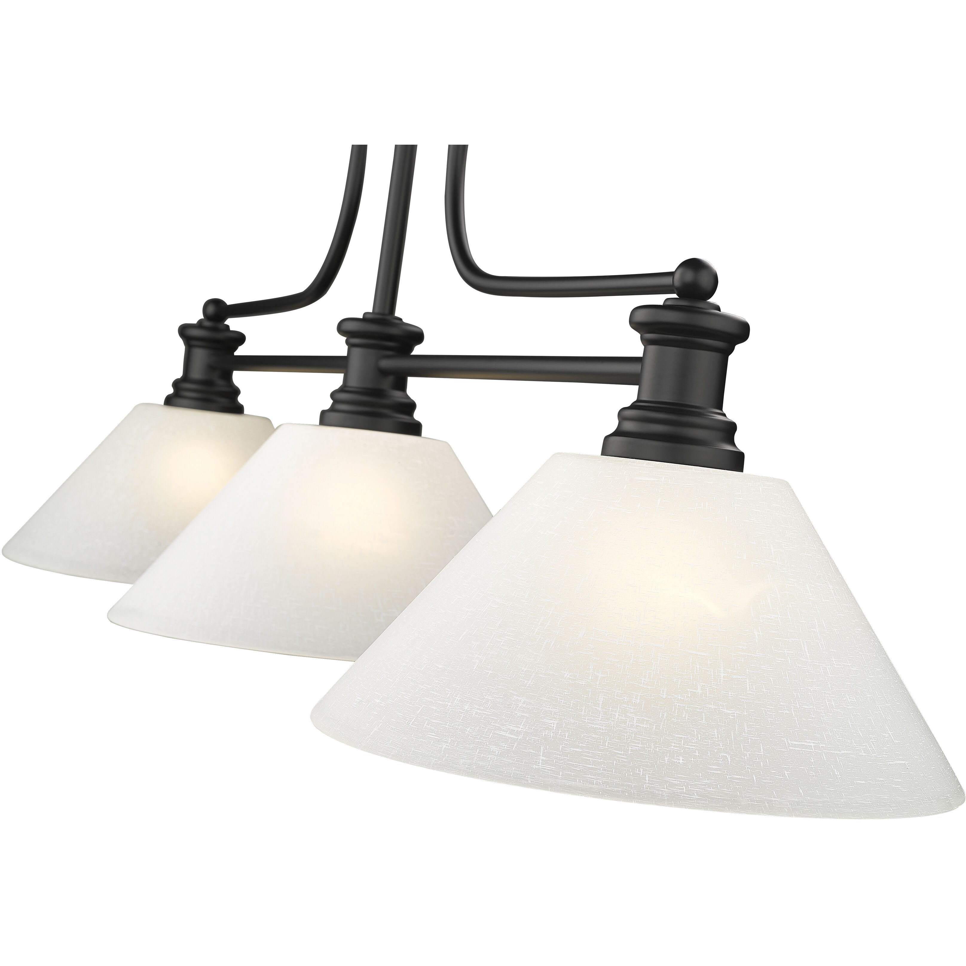 Melange 3 Light 52 inch Matte Black Billiard Ceiling Light in White Linen Glass