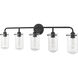 Delaney 5 Light 38 inch Matte Black Vanity Wall Light