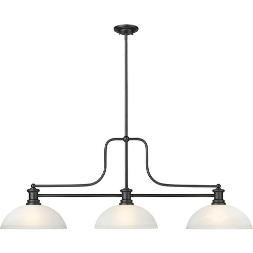 Melange 3 Light 52 inch Matte Black Billiard Ceiling Light in White Linen Glass