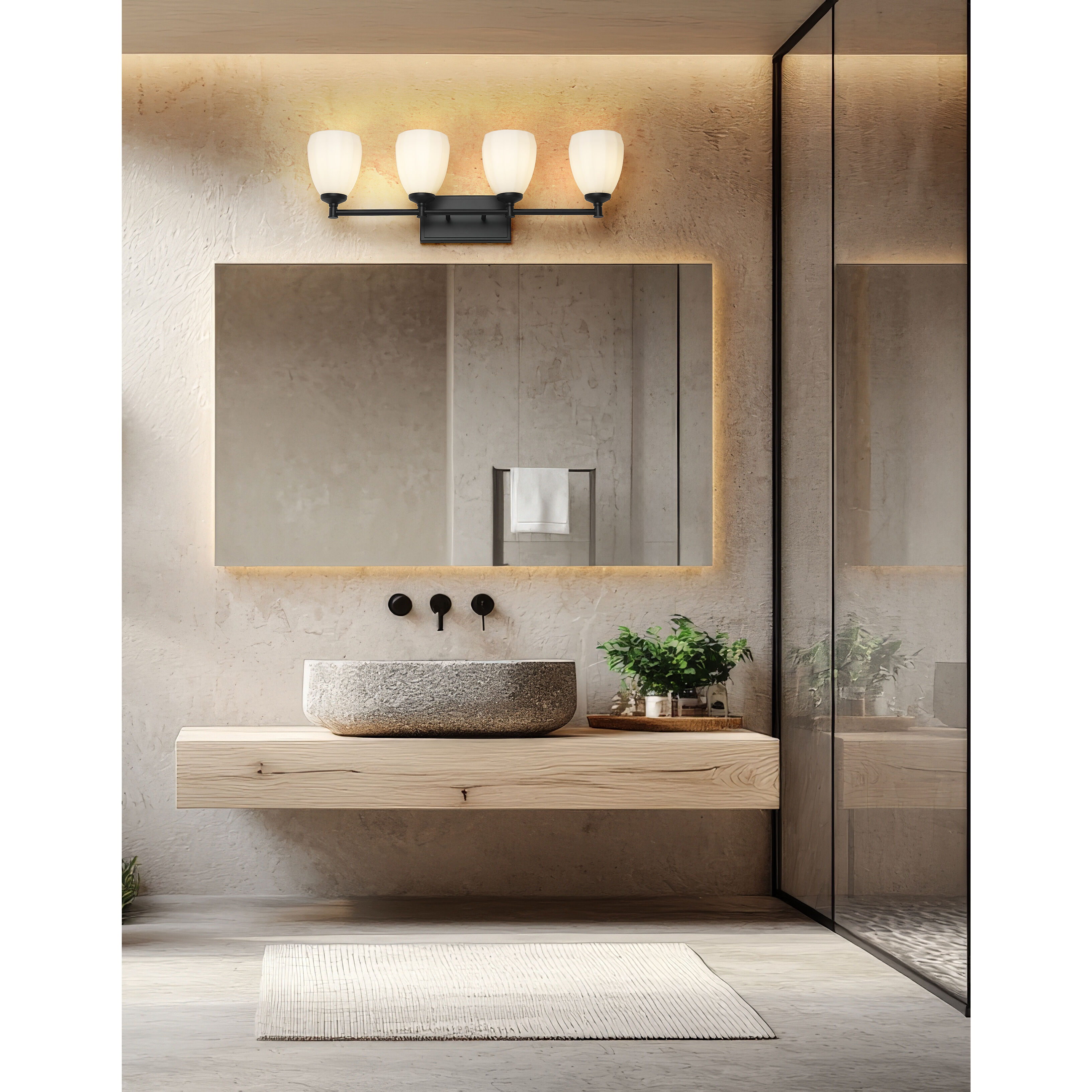 Oren 4 Light 31 inch Matte Black Bath Vanity Light Wall Light