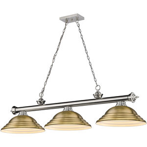 Cordon 3 Light 58 inch Brushed Nickel Billiard Ceiling Light in Rubbed Brass Metal
