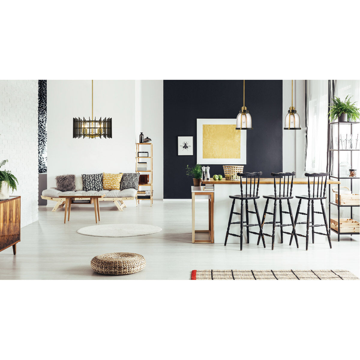 Haake 5 Light 17.38 inch Satin Brass Pendant Ceiling Light