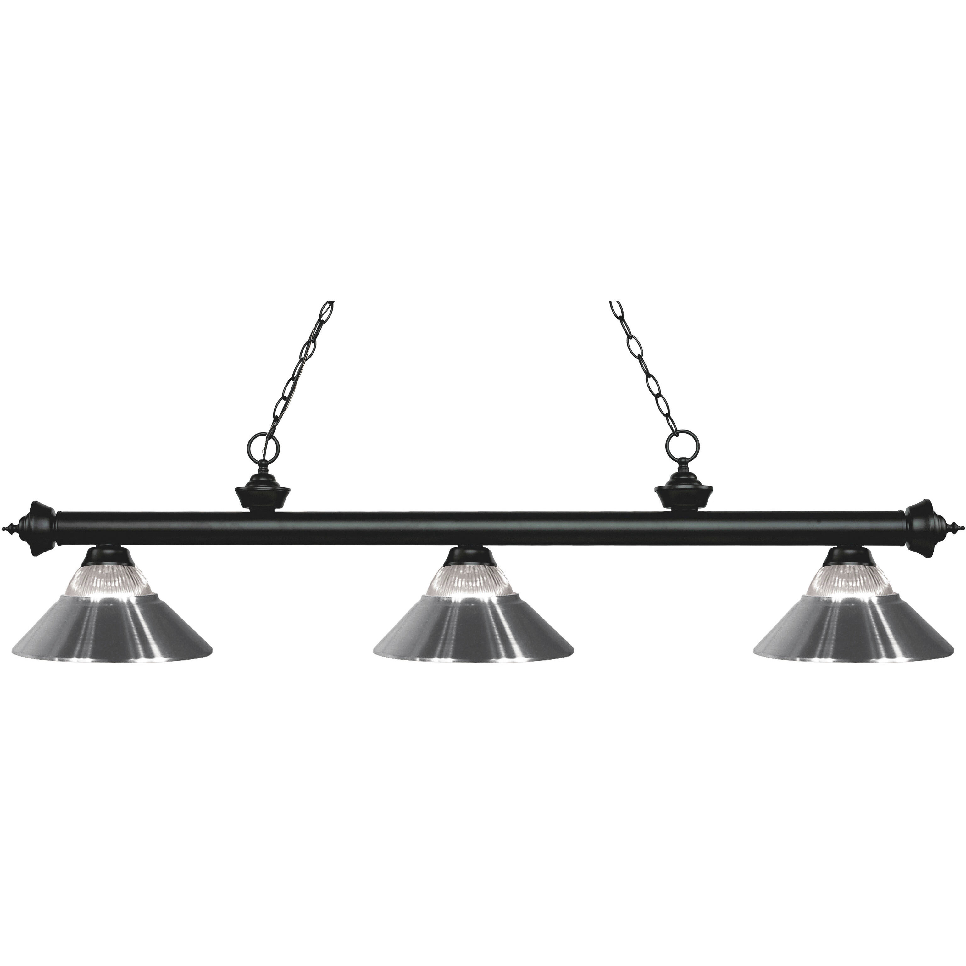 Riviera 3 Light 57.25 inch Matte Black Billiard Ceiling Light in 14.15, Clear Ribbed and Chrome Glass and Steel