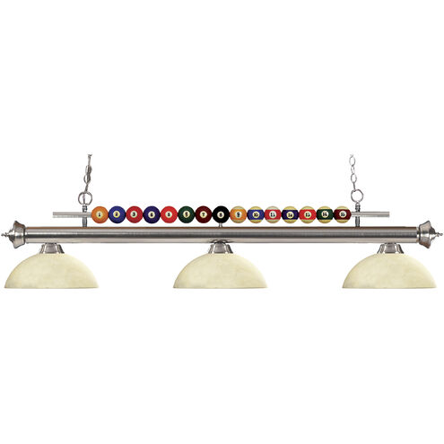 Shark 3 Light 58 inch Brushed Nickel Billiard Ceiling Light in Dome Golden Mottle Glass