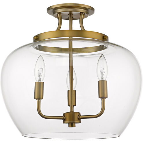 Joliet 3 Light 16 inch Olde Brass Semi Flush Mount Ceiling Light