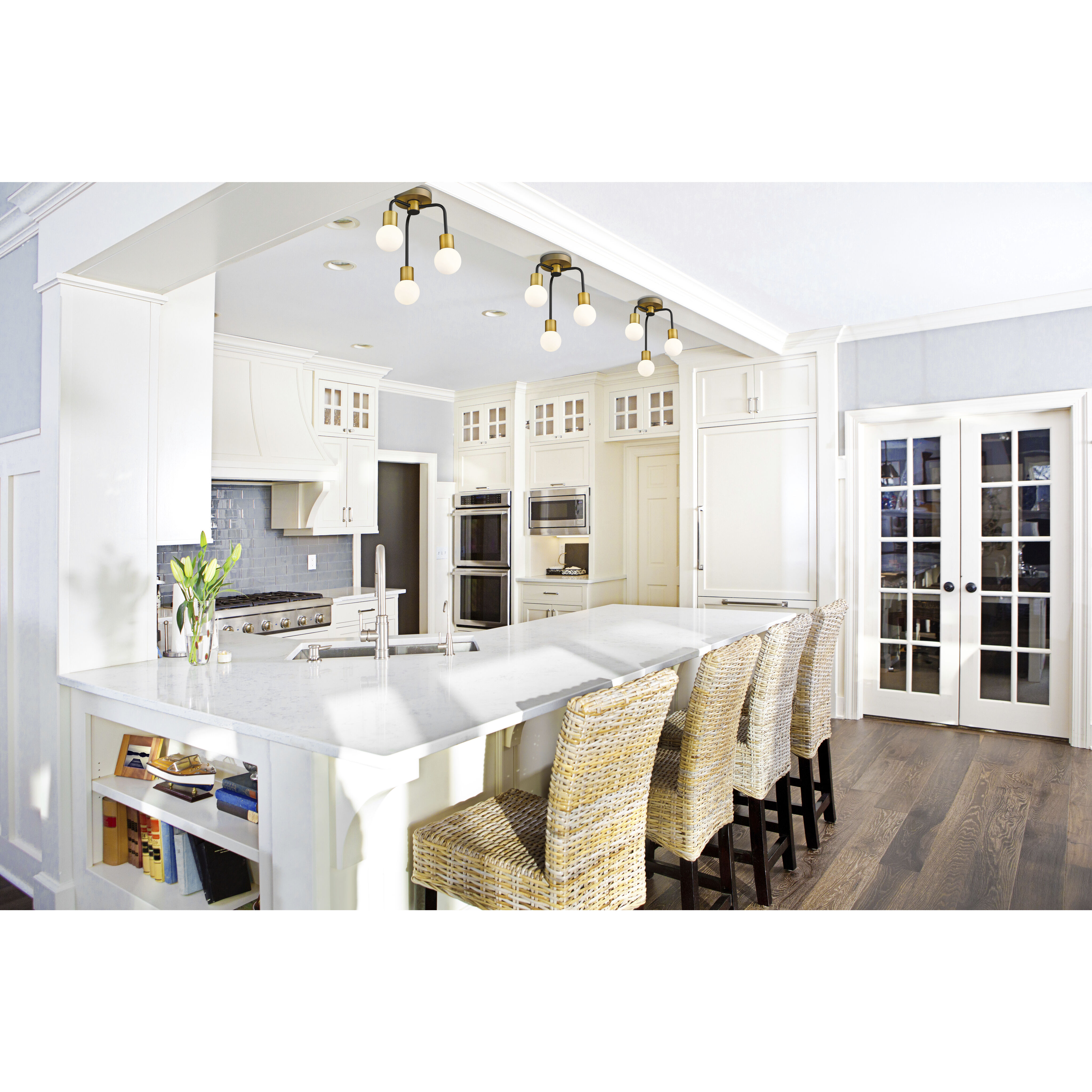 Neutra 3 Light 14 inch Matte Black and Foundry Brass Semi Flush Mount Ceiling Light