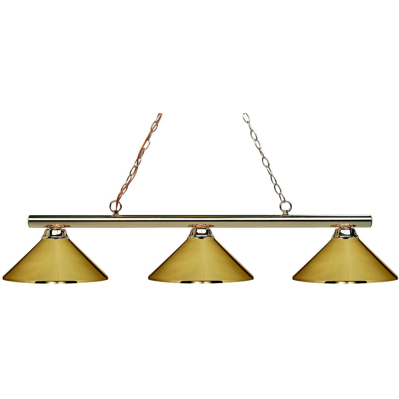 Sharp Shooter 3 Light 48 inch Polished Brass Billiard Ceiling Light in Matte Black, Polished Brass Steel