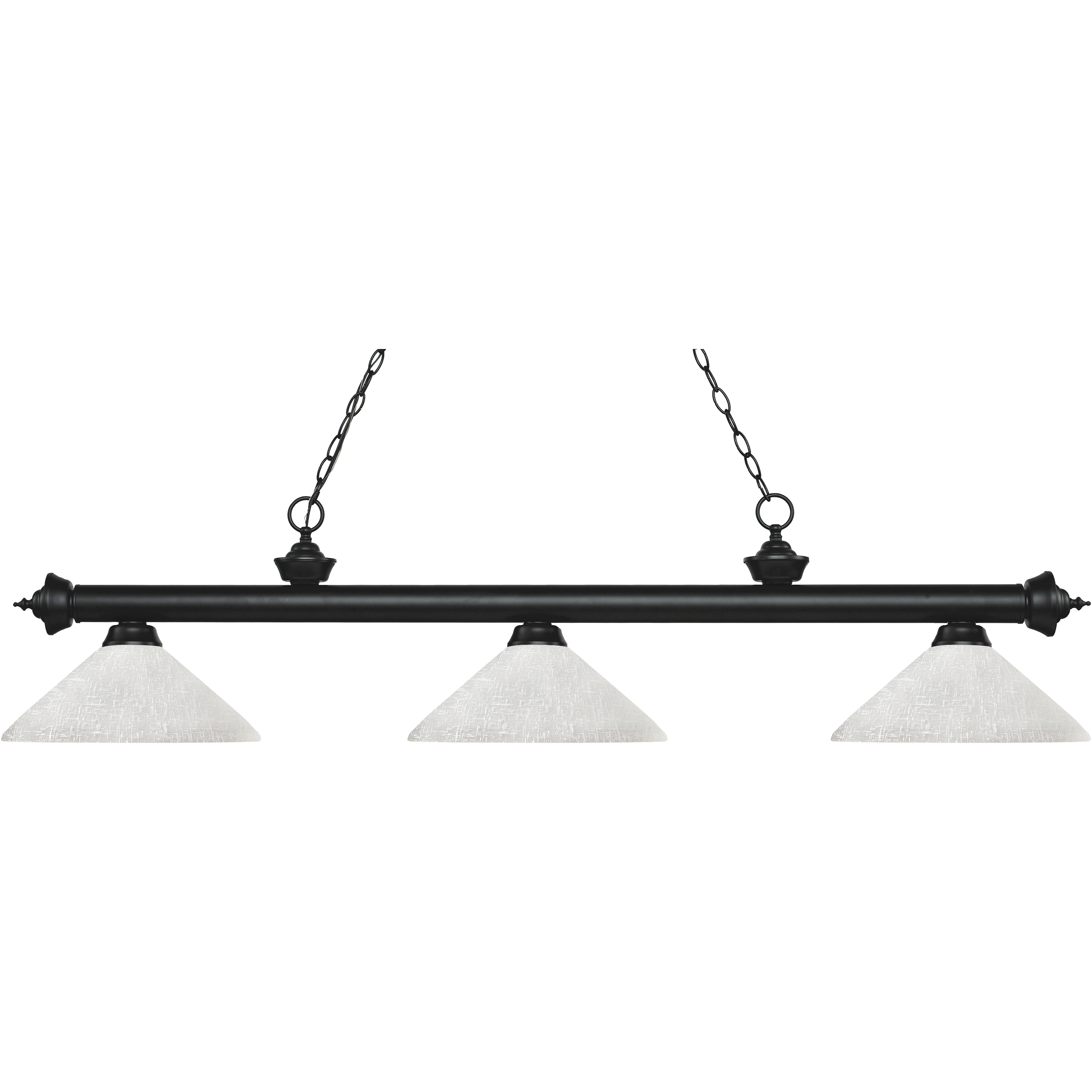 Riviera 3 Light 56.75 inch Matte Black Billiard Ceiling Light in 15.4, Angular White Linen Glass