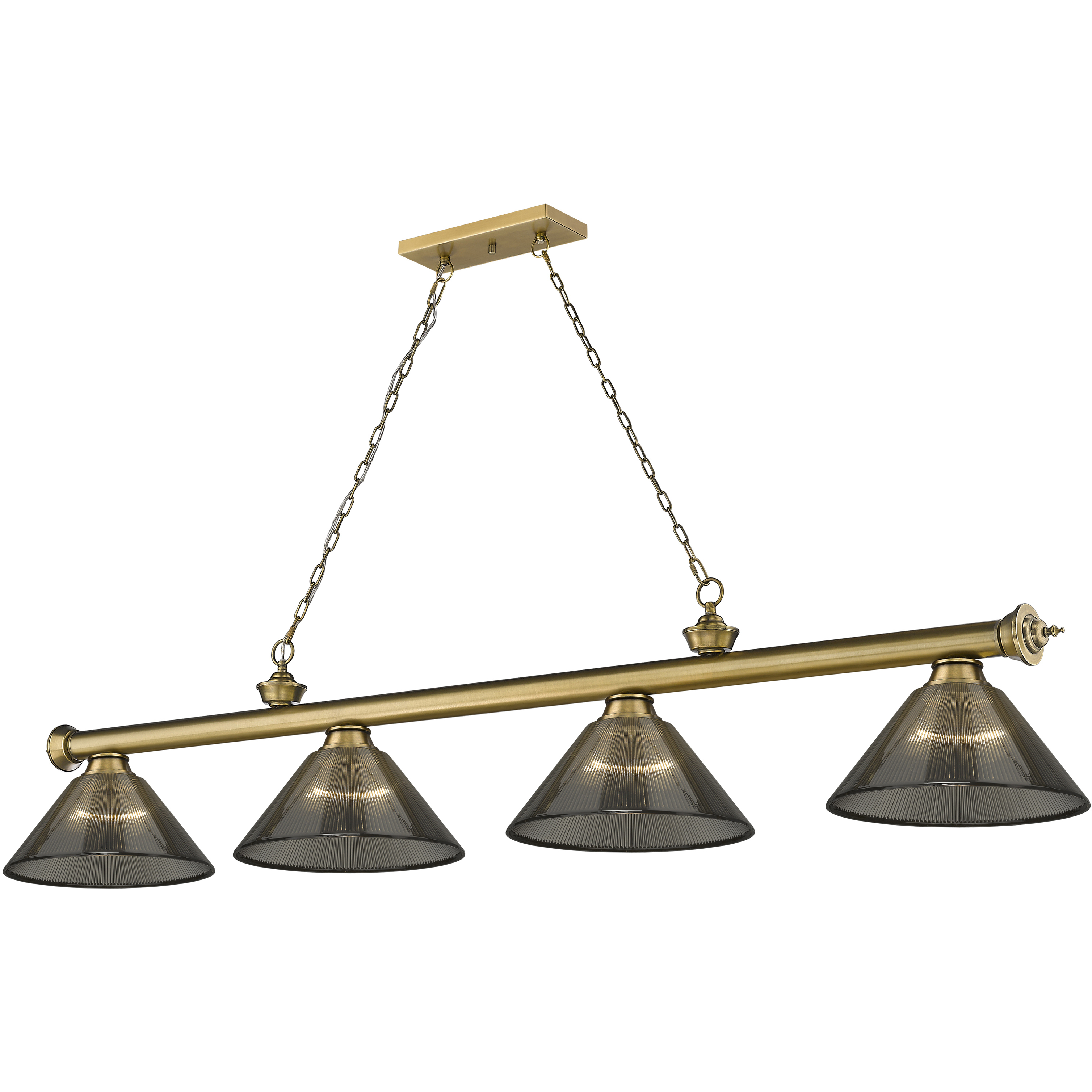 Cordon 4 Light 81.25 inch Rubbed Brass Billiard Ceiling Light in Smoke Acrylic