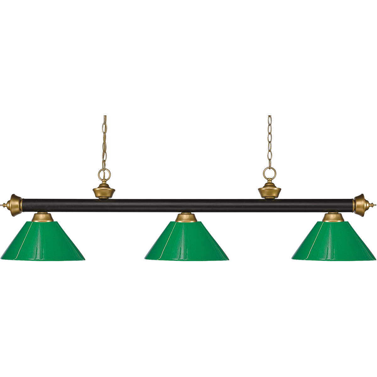 Riviera 3 Light 57 inch Bronze and Satin Gold Billiard Ceiling Light in Green Plastic, 10.4