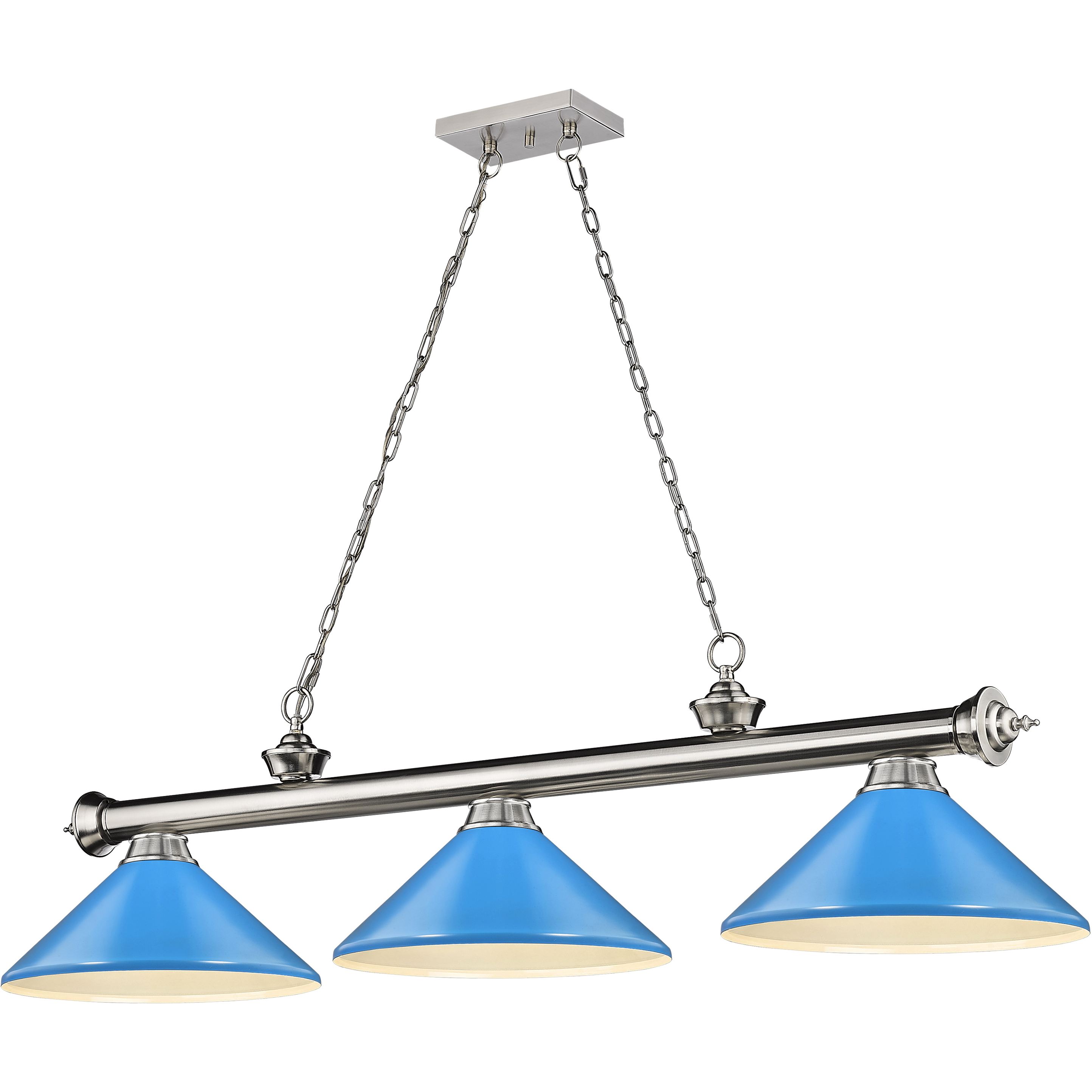 Cordon 3 Light 58 inch Brushed Nickel Billiard Ceiling Light in Electric Blue Steel