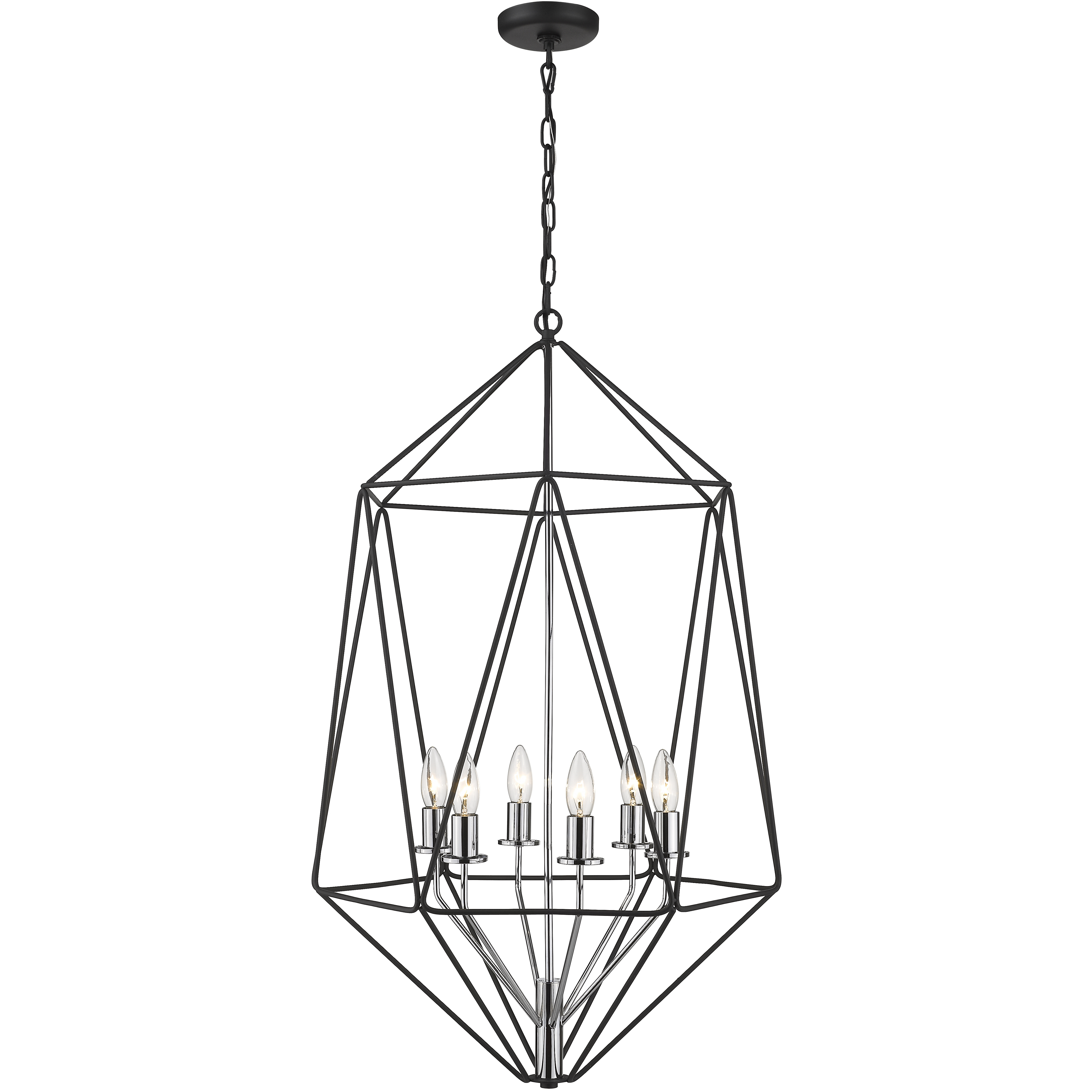 Geo 6 Light 21.5 inch Matte Black and Chrome Chandelier Ceiling Light