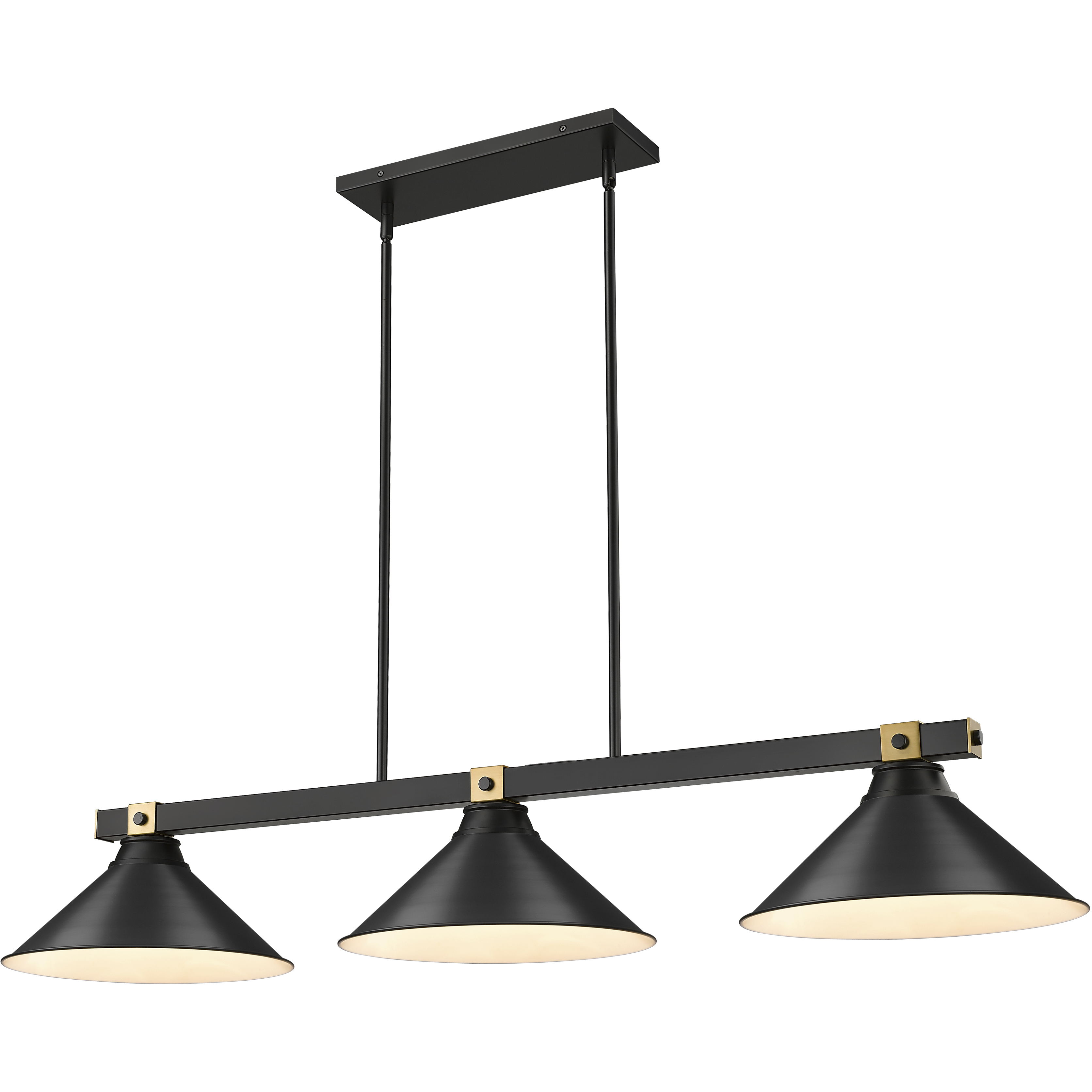Bronte 3 Light 54 inch Matte Black and Rubbed Brass Billiard Light Ceiling Light