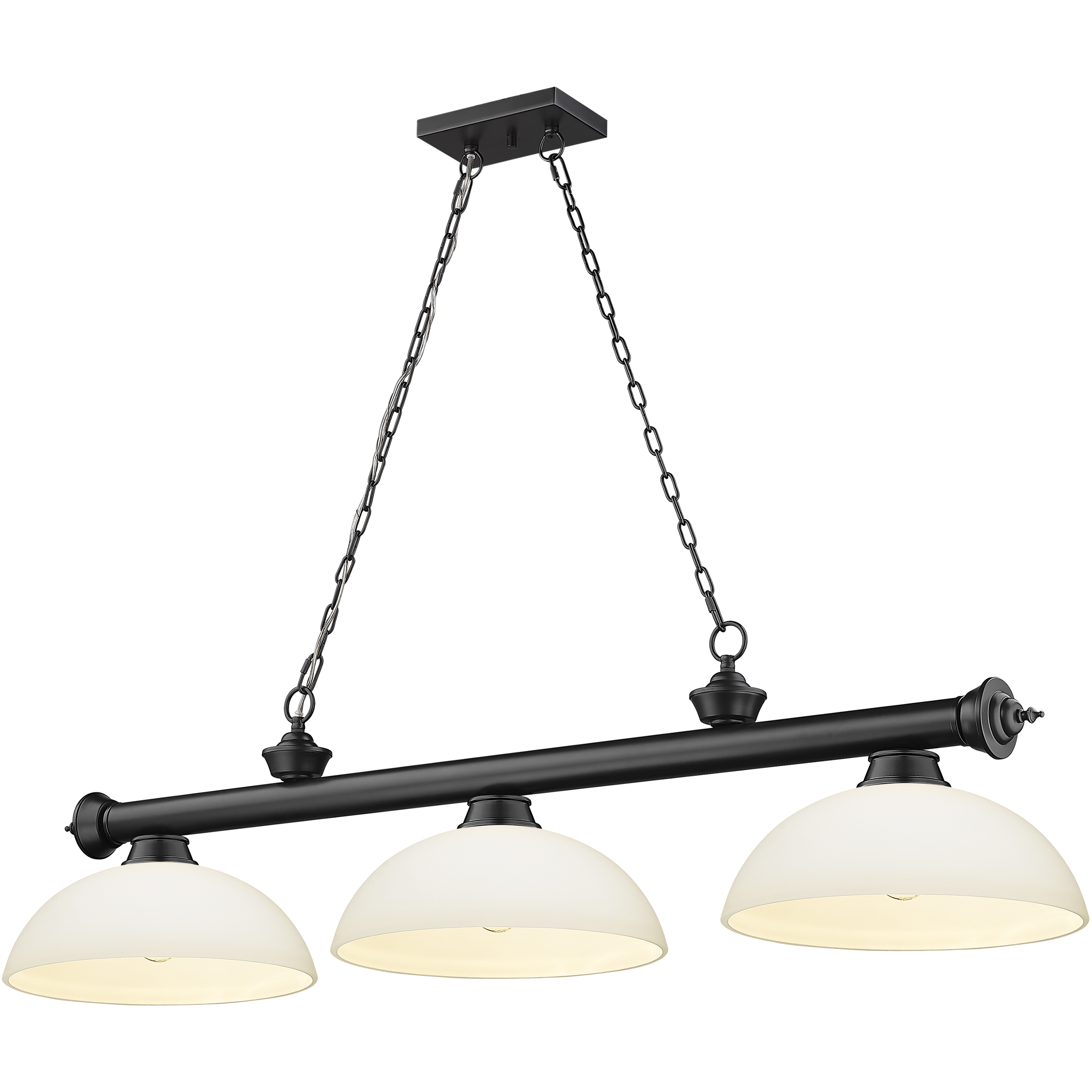Cordon 3 Light 57.25 inch Matte Black Billiard Ceiling Light in Matte Opal Glass