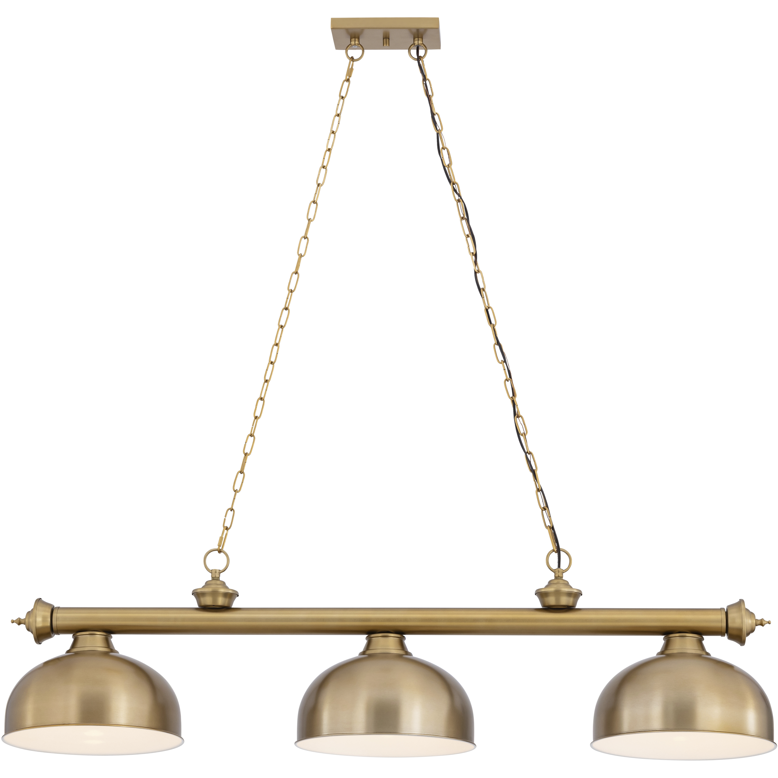 Cordon 3 Light 55.25 inch Heritage Brass Billiard Ceiling Light in Heritage Brass Metal and Glass