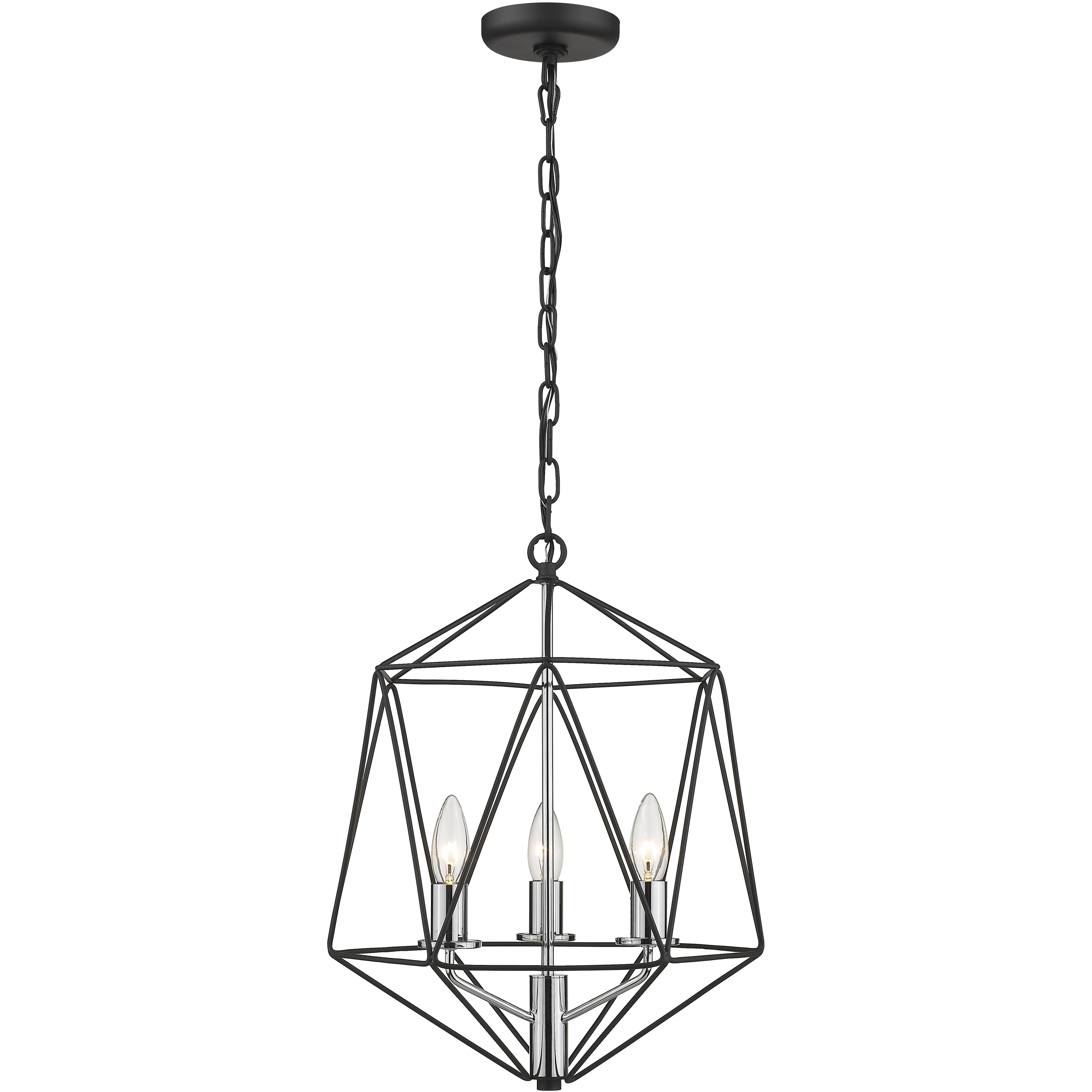 Geo 3 Light 14.25 inch Matte Black and Chrome Chandelier Ceiling Light
