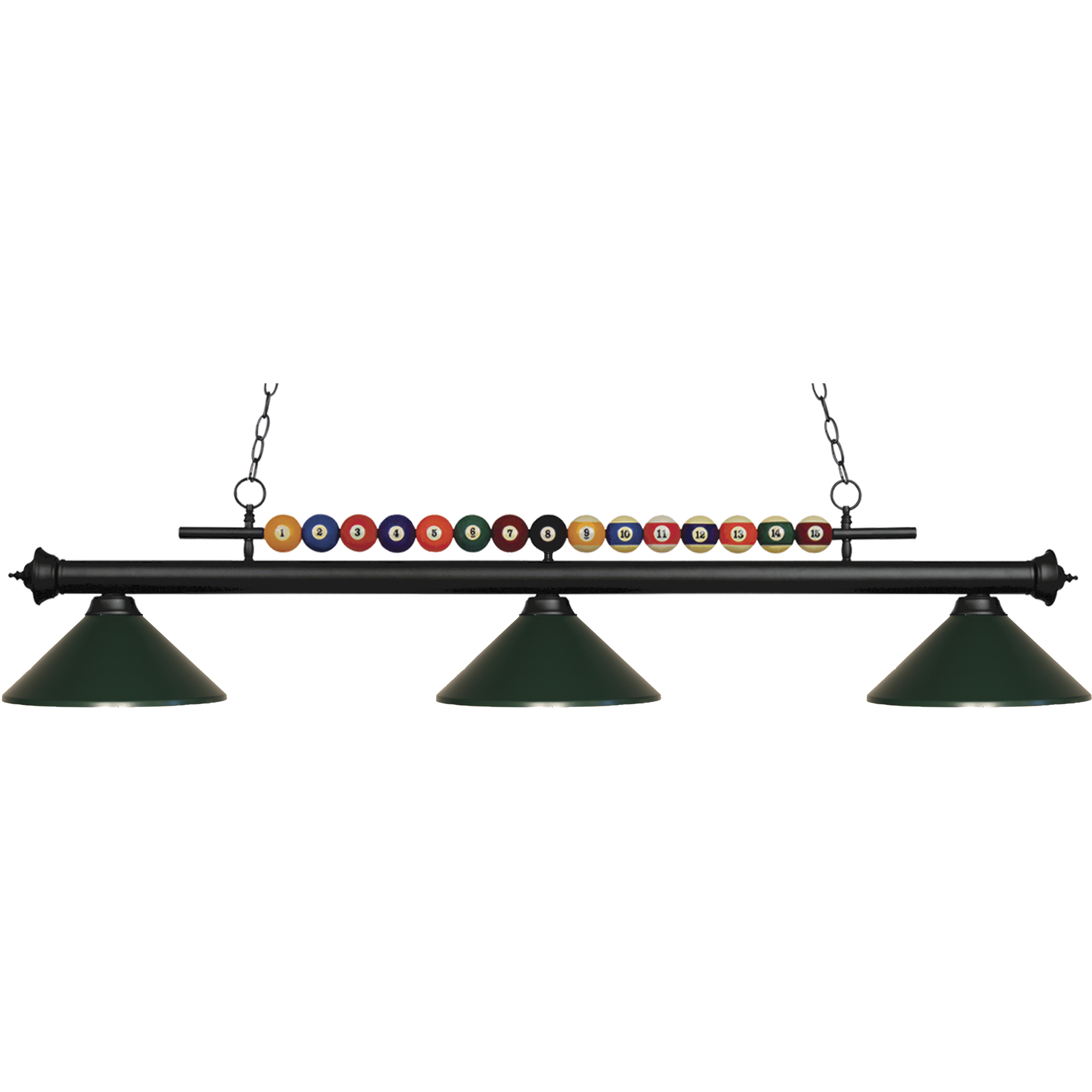 Shark 3 Light 58 inch Matte Black Billiard Ceiling Light in Dark Green Steel