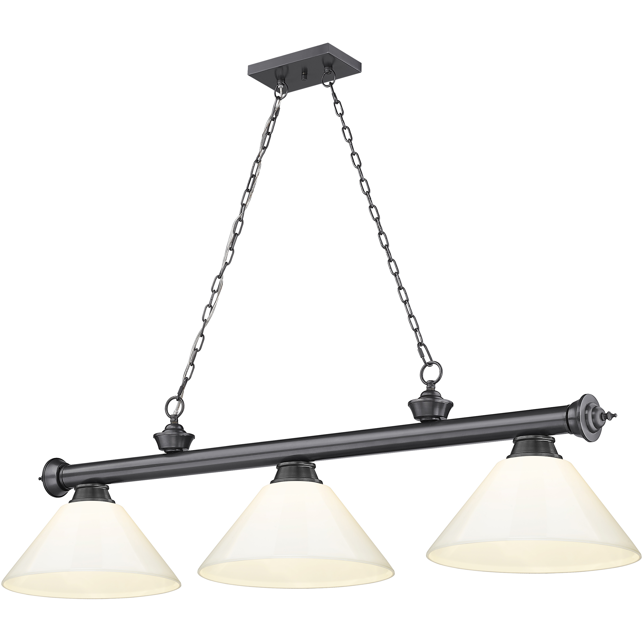 Cordon 3 Light 57.25 inch Bronze Plate Billiard Ceiling Light in White Plastic
