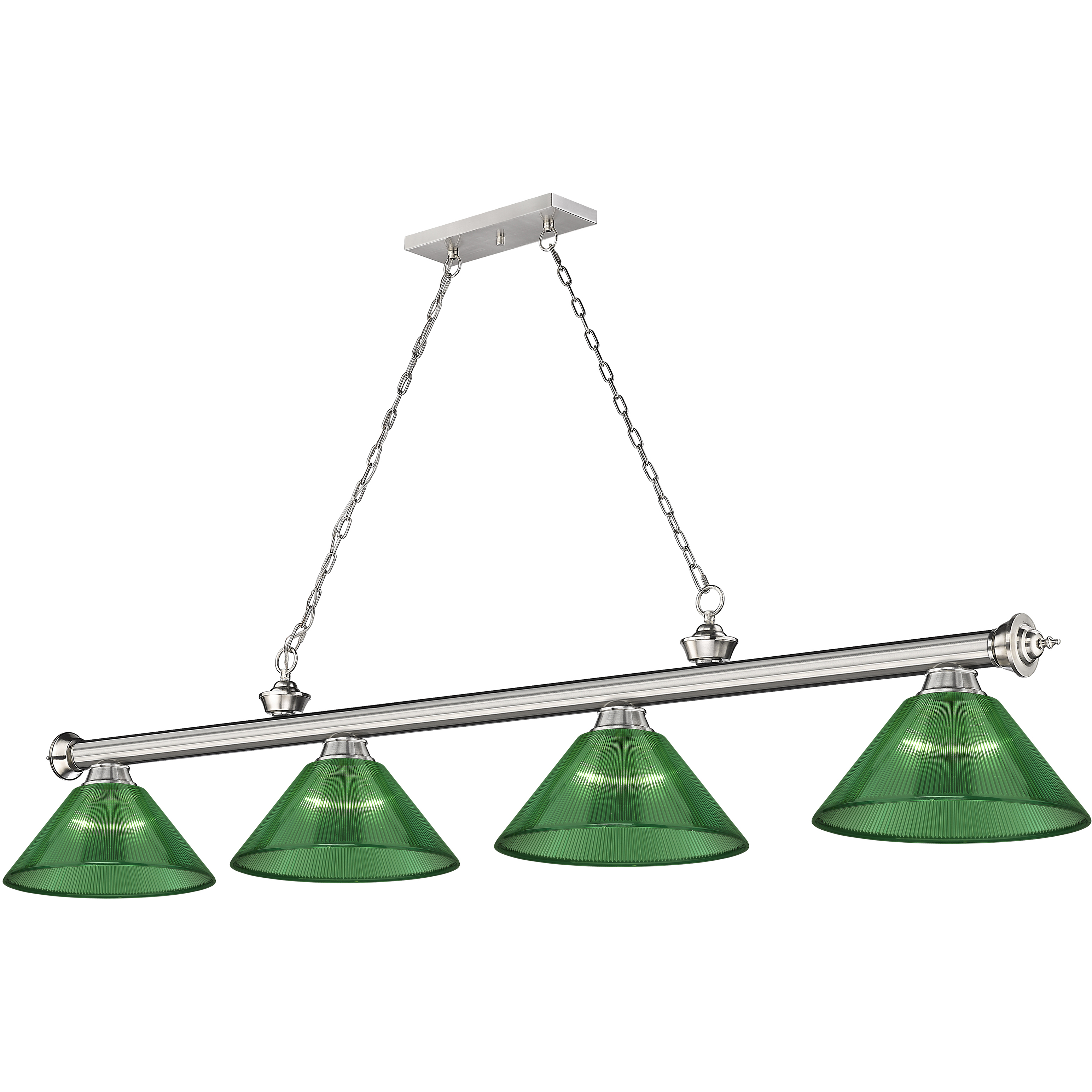 Cordon 4 Light 81.25 inch Brushed Nickel Billiard Ceiling Light in Green Acrylic