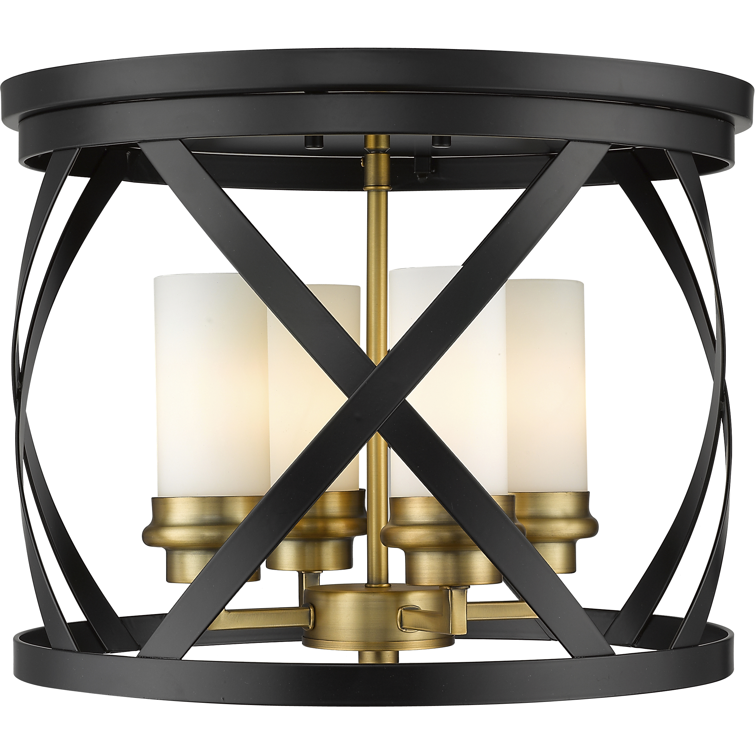 Malcalester 4 Light 15.75 inch Matte Black and Olde Brass Flush Mount Ceiling Light