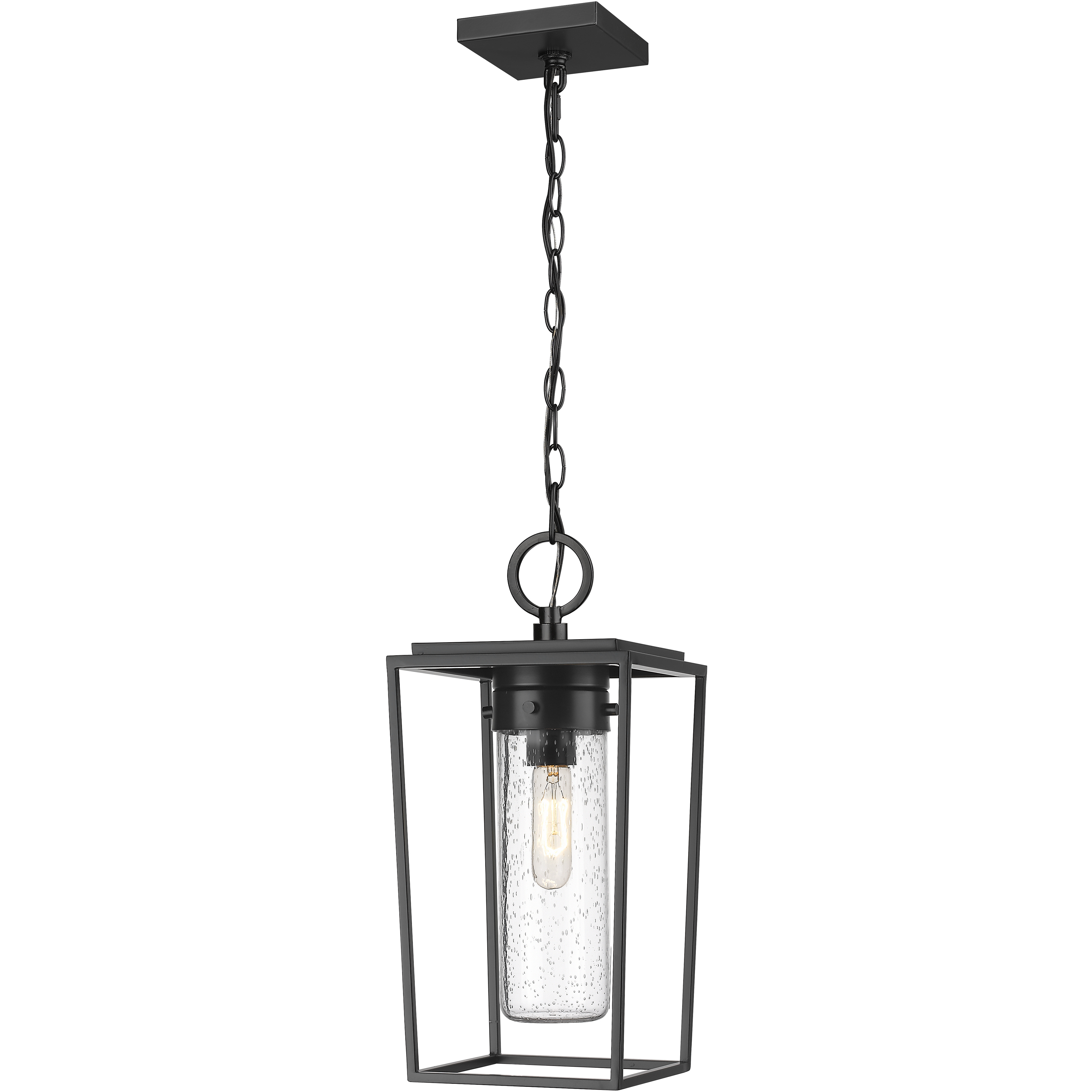 Sheridan 1 Light 8 inch Black Outdoor Chain Mount Ceiling Fixture in Seedy Glass