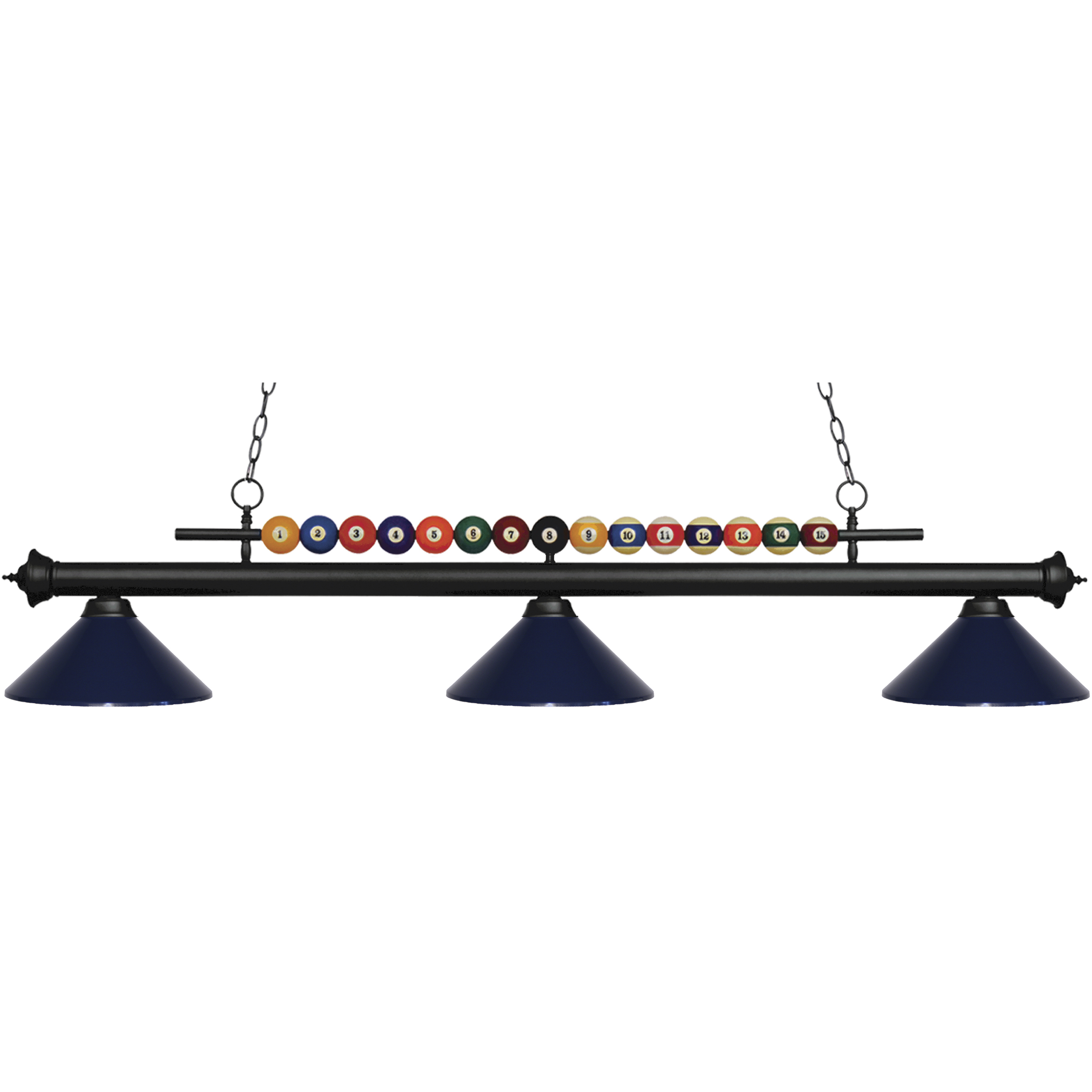 Shark 3 Light 58 inch Matte Black Billiard Ceiling Light in Navy Blue Steel