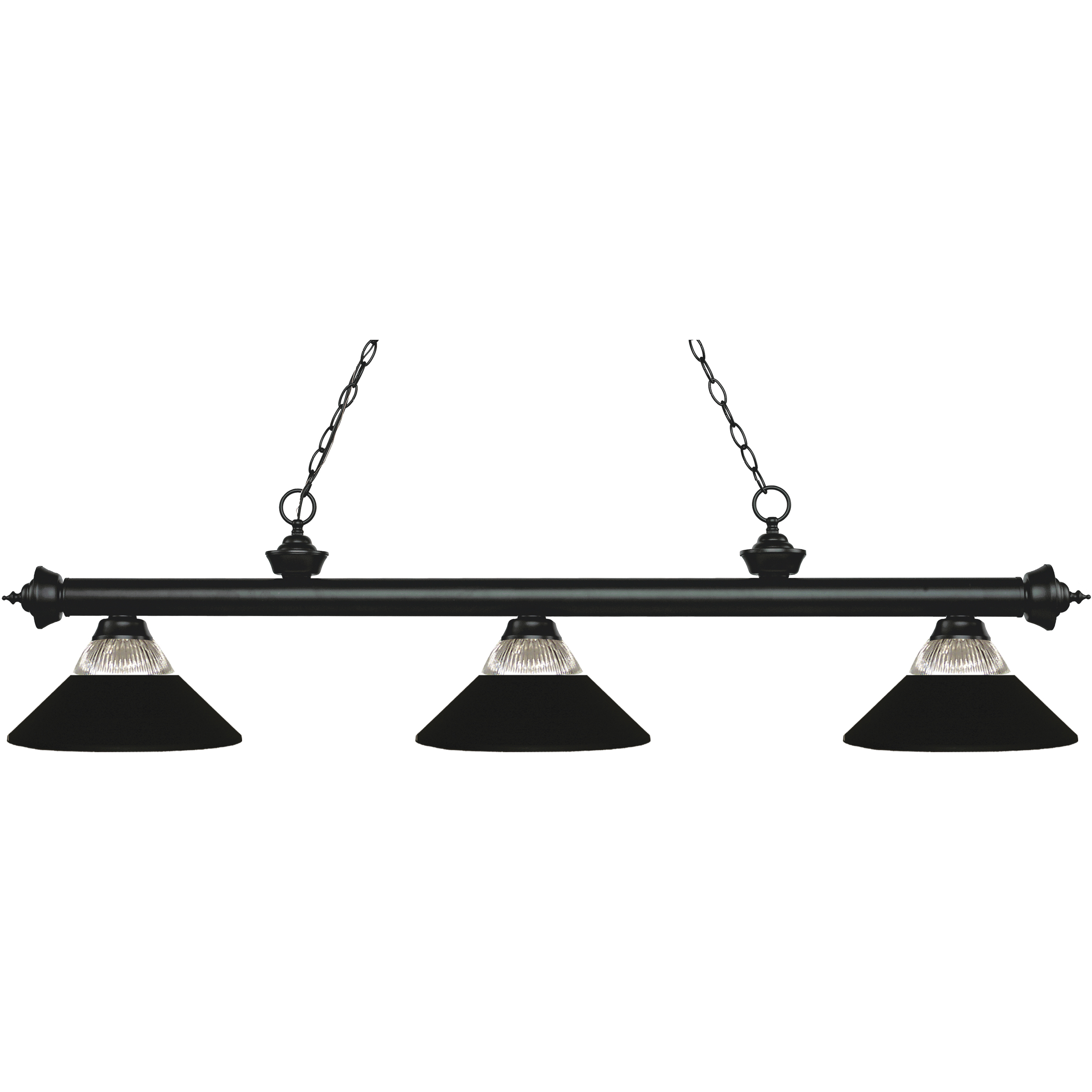 Riviera 3 Light 57.25 inch Matte Black Billiard Ceiling Light in 14.15, Clear Ribbed and Matte Black Glass and Steel