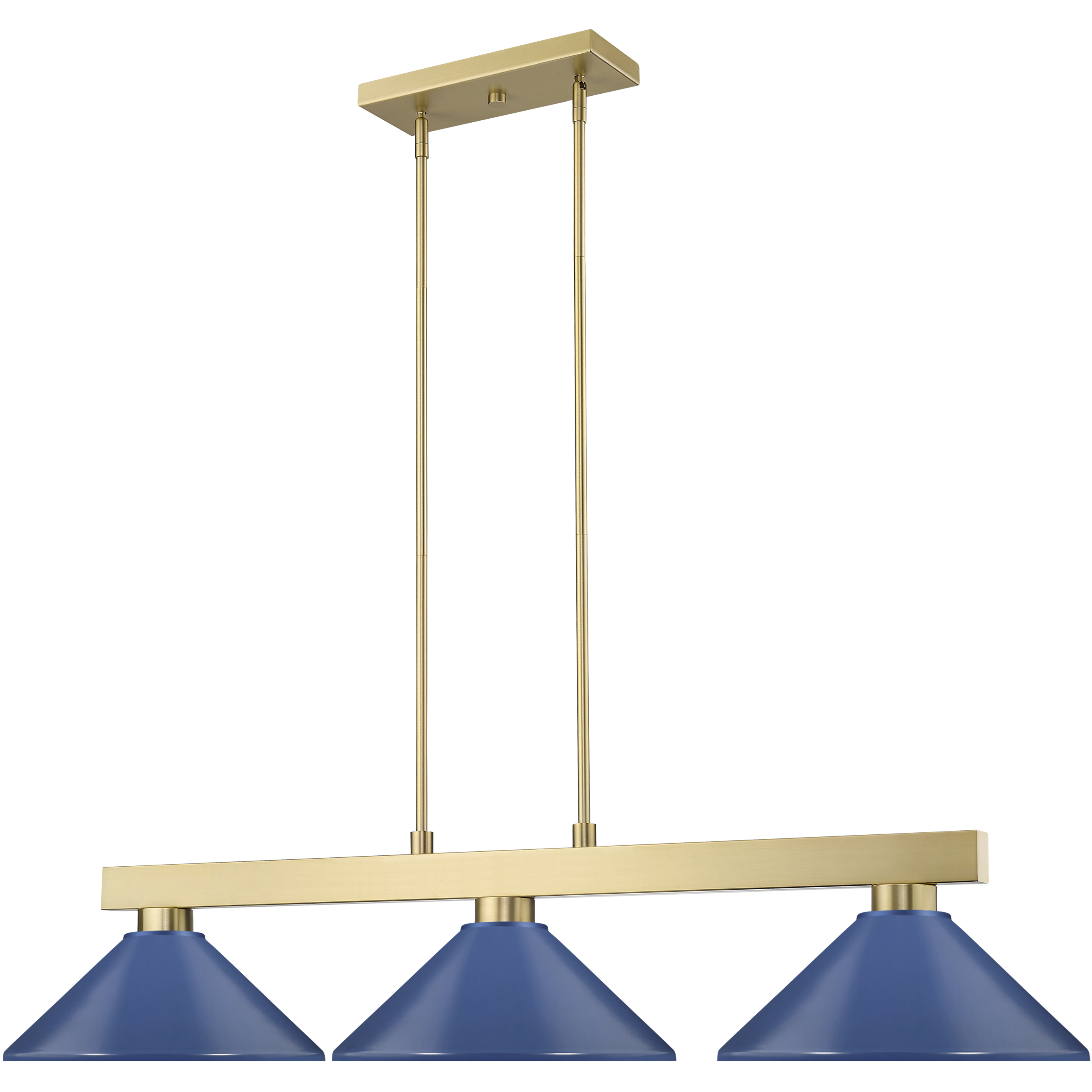 Cobalt 3 Light 49.75 inch Modern Gold Billiard Light Ceiling Light in Navy Blue Steel