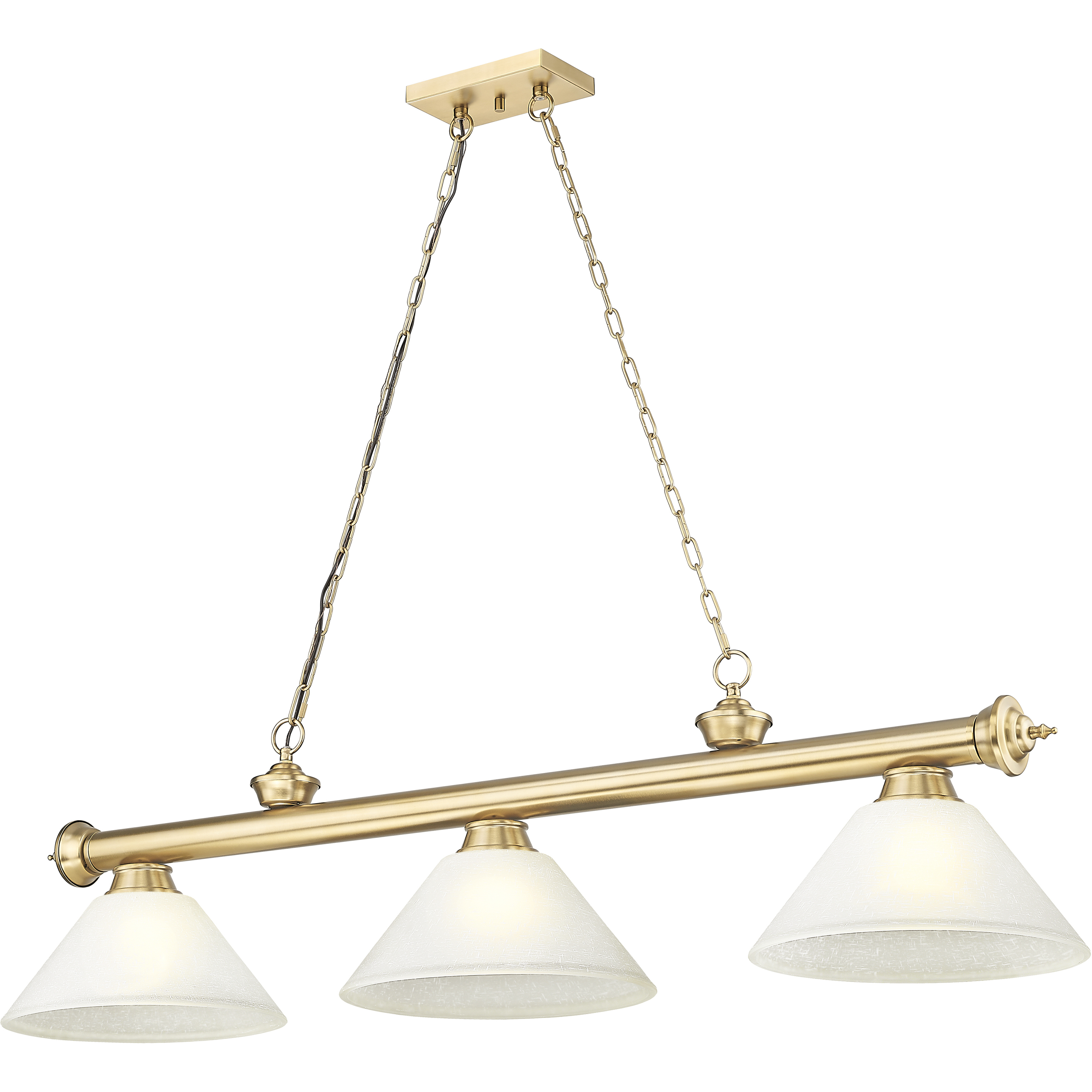 Cordon 3 Light 57.25 inch Heritage Brass Billiard Ceiling Light in White Linen Glass