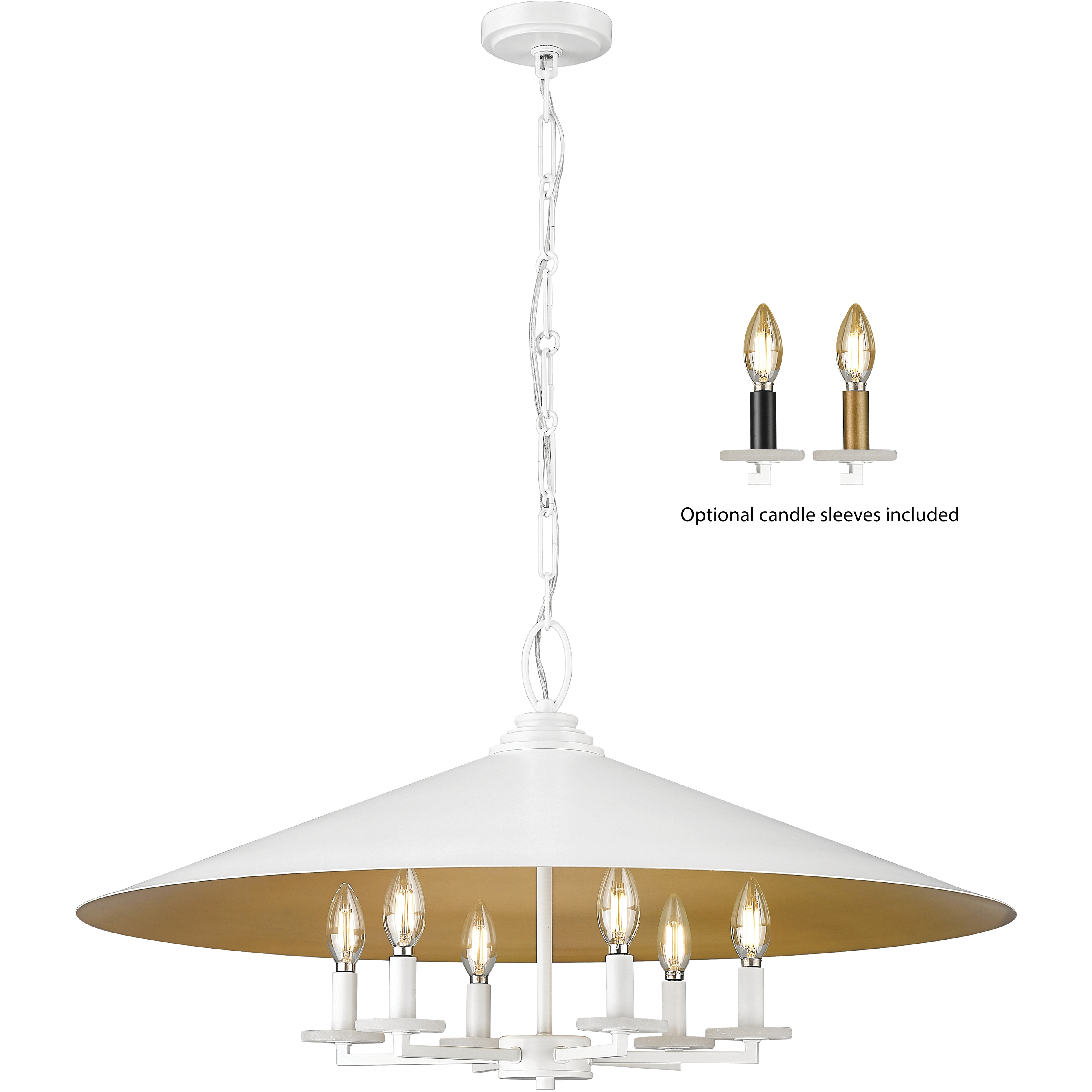 Rialto 6 Light 32 inch Matte White Pendant Ceiling Light in Matte White Outer,  Signature Rubbed Brass Inner