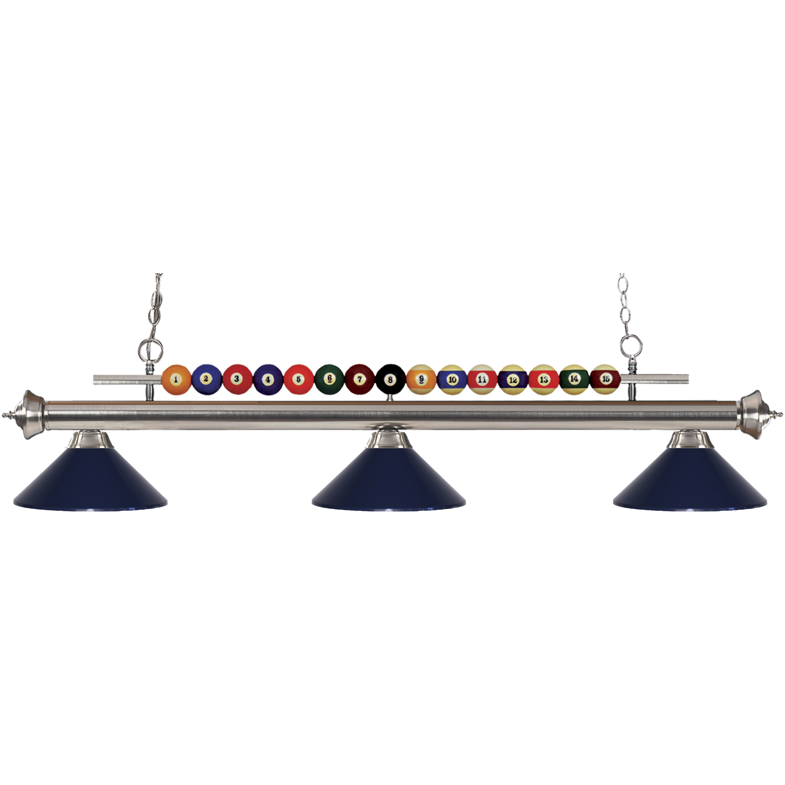 Shark 3 Light 58 inch Brushed Nickel Billiard Ceiling Light in Navy Blue Steel
