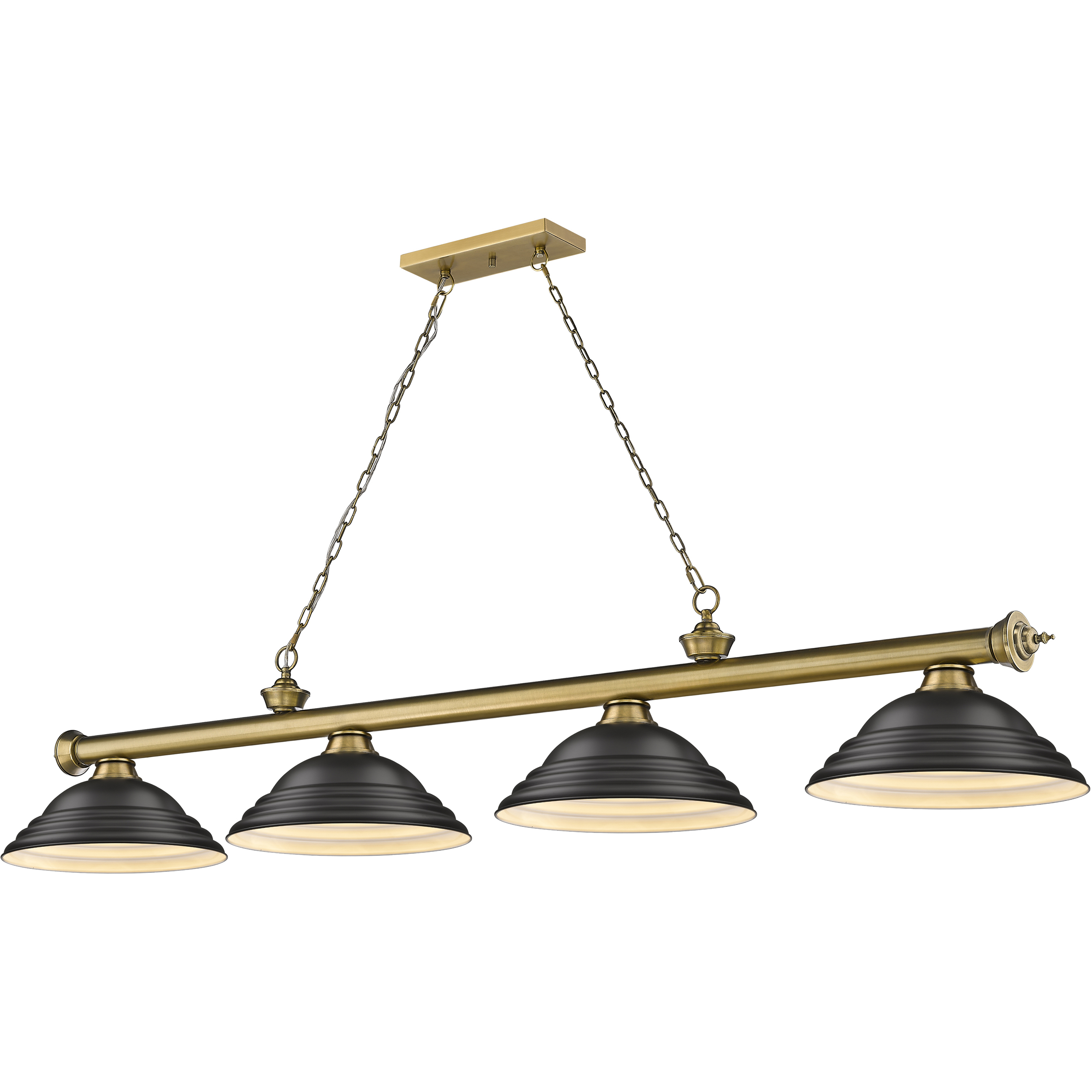 Cordon 4 Light 81.75 inch Rubbed Brass Billiard Ceiling Light in Matte Black Steel
